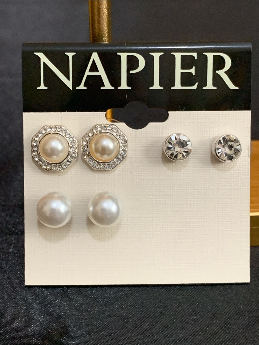 NWT Napier 3 pair set of silver tone stud earrings